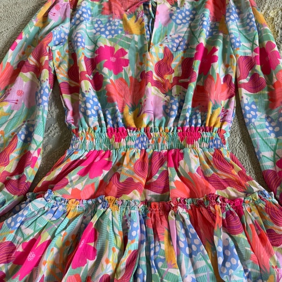 Sincerely Ours Freya Dress floral colorful mini full skirt long sleeve small - Picture 7 of 7